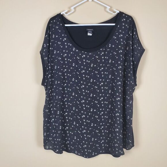 Torrid Star Print Sheer Front Blouse Size 1 - Picture 1 of 6